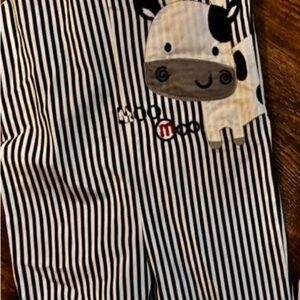 Striped Black and White Kids Overalls with Cow Design